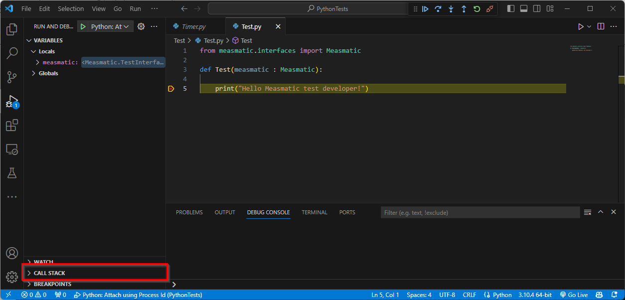 VS Code - callstack view collapsed