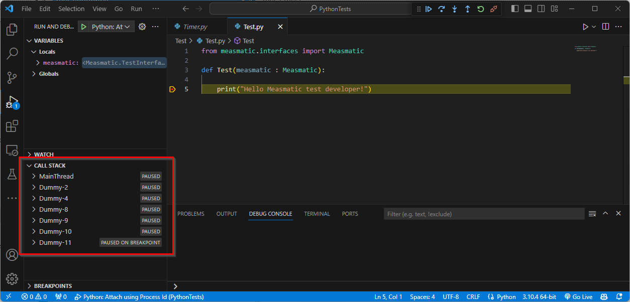 VS Code - callstack view open